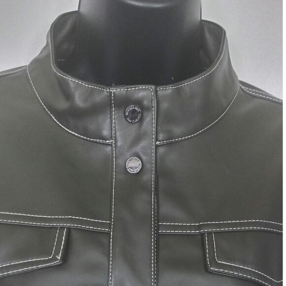 Sam Edelman Faux Leather Moto Jacket Charcoal Womens Size Large - Picture 6 of 8